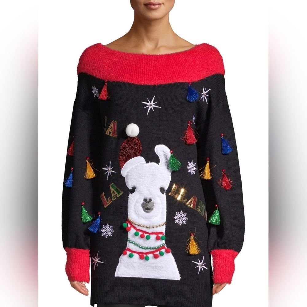 Festive Holiday Time La La Llama Sweater Size XL